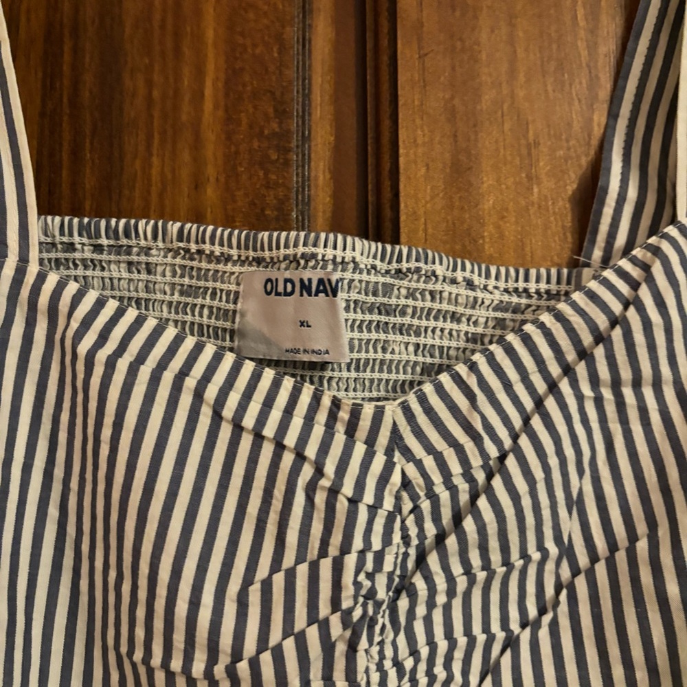 Old Navy Puff-Sleeve Smocked Striped Babydoll Swing Blouse - Picture 3 of 5